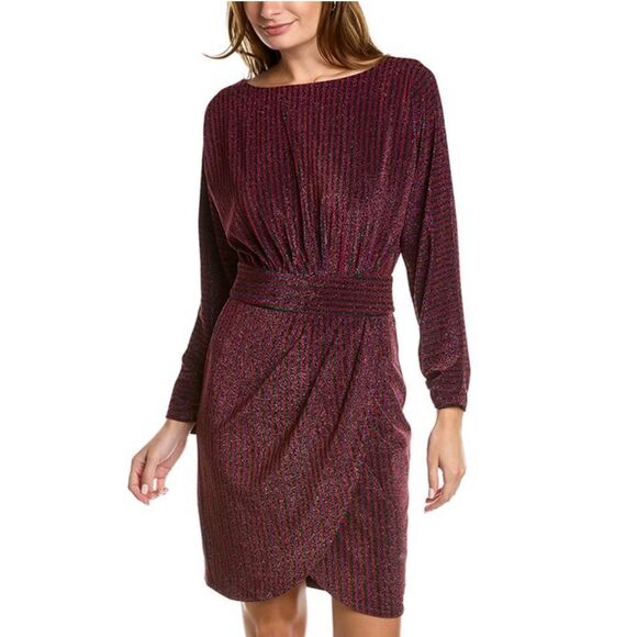 Trina Turk Concoction Blouson Dress in Red Striped Shimmer Sparkle Size 12 - Picture 1 of 7